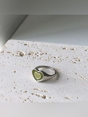Y2K Aesthetic Enamel Heart Double Layer Silver Ring